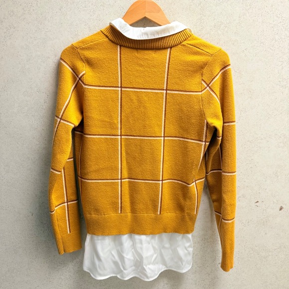 Jones New York M Women Mustard Yellow Plaid V Neck Preppy Office Layered Sweater - Picture 8 of 8